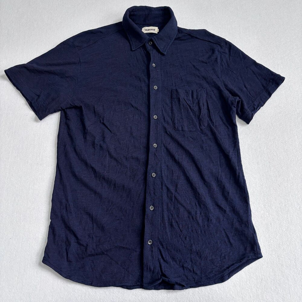 Taylor Stitch Short Sleeve California Shirt Mens 42/L Indigo Blue Organic Cotton